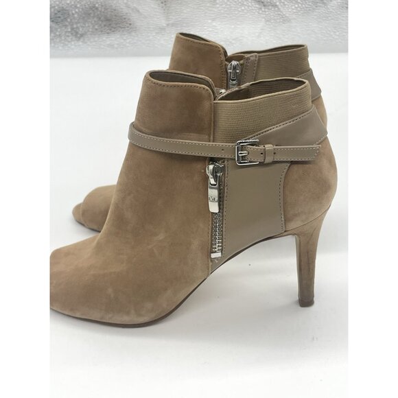 Marc Fisher Shimmee Camel Suede Peep-Toe Ankle Boots Booties Sz 7.5 Party Casual - Picture 4 of 6